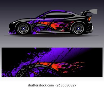 Car wrap design vector. Graphic abstract stripe racing background designs for vehicle, rally, race, adventure and car racing livery