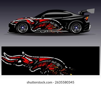 Car wrap design vector. Graphic abstract stripe racing background designs for vehicle, rally, race, adventure and car racing livery