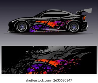 Car wrap design vector. Graphic abstract stripe racing background designs for vehicle, rally, race, adventure and car racing livery