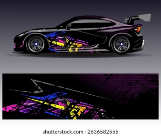 Car wrap design vector. Graphic abstract stripe racing background designs for vehicle, rally, race, adventure and car racing livery	