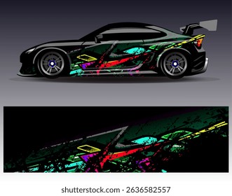 Car wrap design vector. Graphic abstract stripe racing background designs for vehicle, rally, race, adventure and car racing livery	