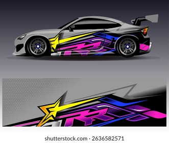 Car wrap design vector. Graphic abstract stripe racing background designs for vehicle, rally, race, adventure and car racing livery	