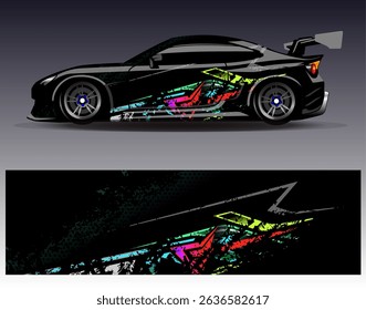 Car wrap design vector. Graphic abstract stripe racing background designs for vehicle, rally, race, adventure and car racing livery	