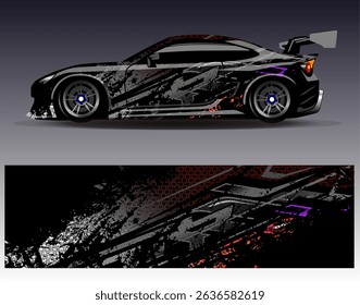 Car wrap design vector. Graphic abstract stripe racing background designs for vehicle, rally, race, adventure and car racing livery	