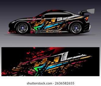 Car wrap design vector. Graphic abstract stripe racing background designs for vehicle, rally, race, adventure and car racing livery	