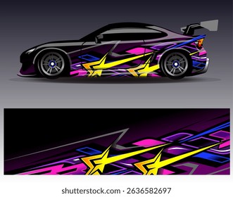 Car wrap design vector. Graphic abstract stripe racing background designs for vehicle, rally, race, adventure and car racing livery	