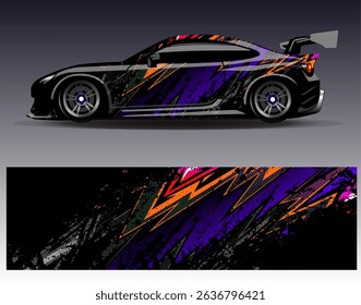 Car wrap design vector. Graphic abstract stripe racing background designs for vehicle, rally, race, adventure and car racing livery
