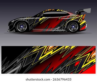 Car wrap design vector. Graphic abstract stripe racing background designs for vehicle, rally, race, adventure and car racing livery