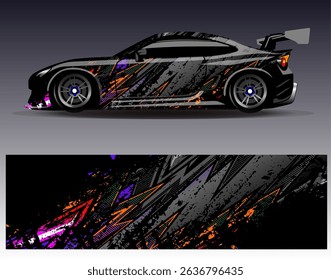 Car wrap design vector. Graphic abstract stripe racing background designs for vehicle, rally, race, adventure and car racing livery