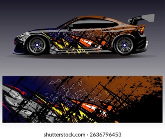 Car wrap design vector. Graphic abstract stripe racing background designs for vehicle, rally, race, adventure and car racing livery