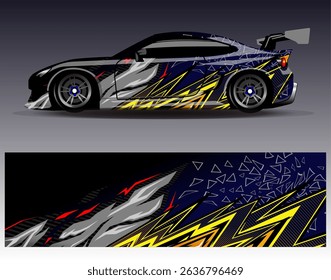 Car wrap design vector. Graphic abstract stripe racing background designs for vehicle, rally, race, adventure and car racing livery