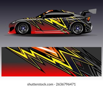 Car wrap design vector. Graphic abstract stripe racing background designs for vehicle, rally, race, adventure and car racing livery