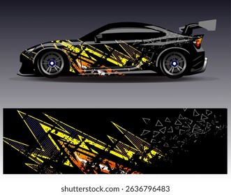 Car wrap design vector. Graphic abstract stripe racing background designs for vehicle, rally, race, adventure and car racing livery