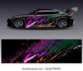 Car wrap design vector. Graphic abstract stripe racing background designs for vehicle, rally, race, adventure and car racing livery
