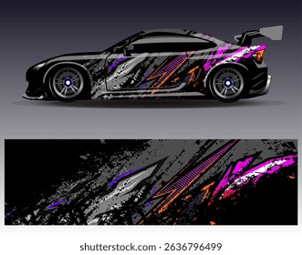 Car wrap design vector. Graphic abstract stripe racing background designs for vehicle, rally, race, adventure and car racing livery