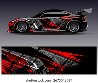 Car wrap design vector. Graphic abstract stripe racing background designs for vehicle, rally, race