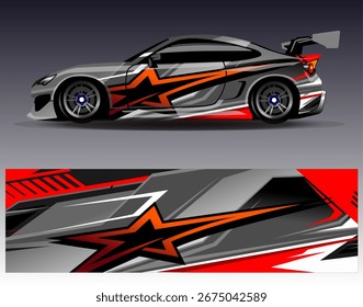 Car wrap design vector. Graphic abstract stripe racing background designs for vehicle, rally, race