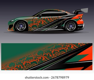 Car wrap design vector. Graphic abstract stripe racing background designs for vehicle, rally, race