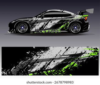 Design-Vektor für Autopackungen. Grafische abstrakte Streifen Rennen Hintergrund Designs für Fahrzeug, Rallye, Rennen