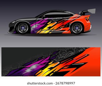 Car wrap design vector. Graphic abstract stripe racing background designs for vehicle, rally, race