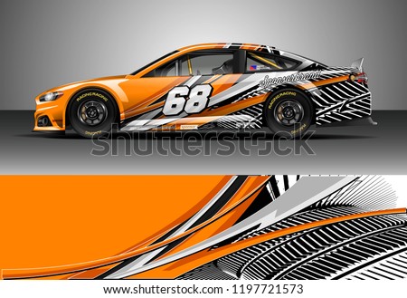 Car wrap design vector. Graphic abstract stripe racing background kit designs for wrap vehicle, race car, nascar car, rally, adventure and livery