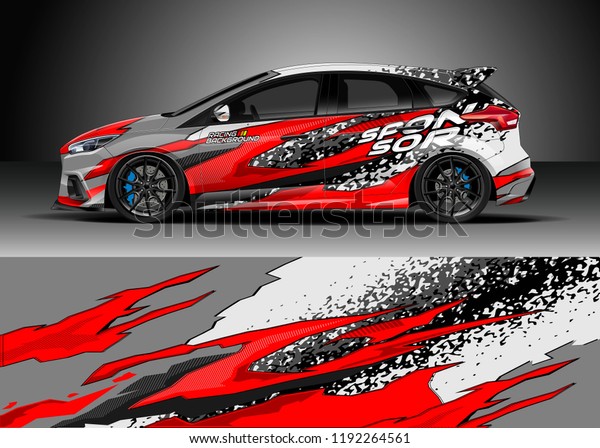 Car wrap design vector. Graphic abstract
stripe racing background kit designs for wrap vehicle, race car,
nascar car, rally, adventure and
livery