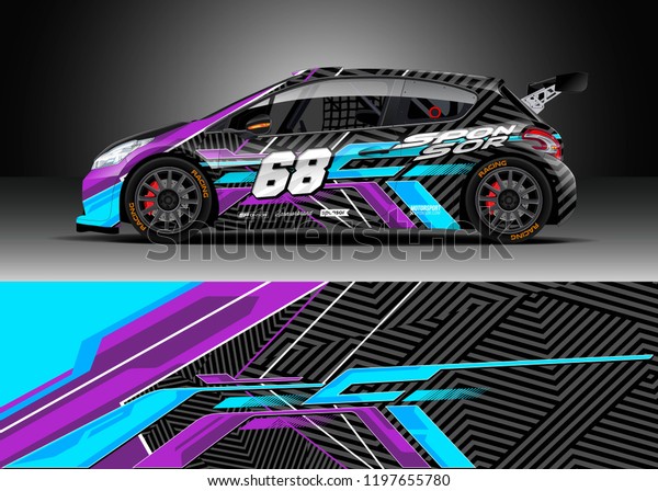 Car wrap design vector. Graphic abstract stripe
racing background kit designs for wrap vehicle, race car, rally,
adventure and livery