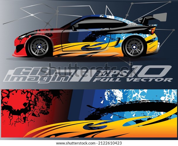 Car wrap design vector. Graphic abstract
stripe racing background kit designs for wrap vehicle, race car,
nascar car, rally, adventure and
livery