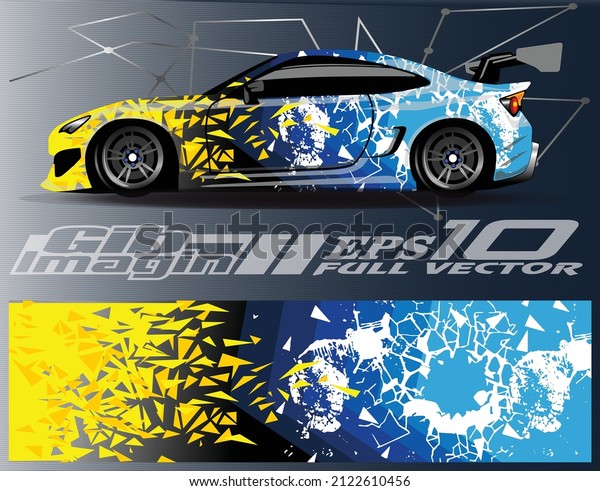 Car wrap design vector. Graphic abstract\
stripe racing background kit designs for wrap vehicle, race car,\
nascar car, rally, adventure and\
livery