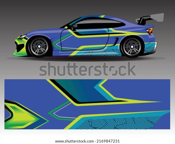 Car wrap design vector. Graphic abstract stripe
racing background kit designs for wrap vehicle, race car, rally,
adventure and livery