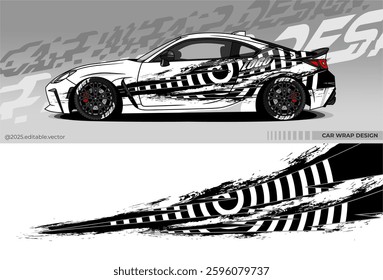 Car wrap design vector. Car livery abstract decal with black, white colour. Sticker Vinyl template. Suitable for racing, rally, drfit, sport car, truck, or daily use car