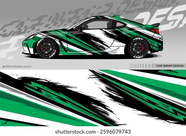 Car wrap design vector. Car livery abstract decal with white, black, green colour. Sticker Vinyl template. Suitable for racing, rally, drfit, sport car, truck, or daily use car