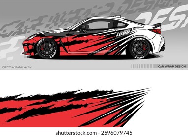 Car wrap design vector. Car livery abstract decal with black, white, red colour. Sticker Vinyl template. Suitable for racing, rally, drfit, sport car, truck, or daily use car