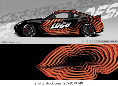 Car wrap design vector. Car livery abstract decal with black, red, orange, colour. Sticker Vinyl template. Suitable for racing, rally, drfit, sport car, truck, or daily use car