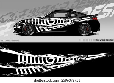 Car wrap design vector. Car livery abstract decal with black, white colour. Sticker Vinyl template. Suitable for racing, rally, drfit, sport car, truck, or daily use car