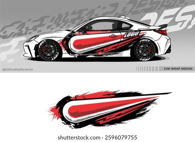 Car wrap design vector. Car livery abstract decal with black, white, red colour. Sticker Vinyl template. Suitable for racing, rally, drfit, sport car, truck, or daily use car