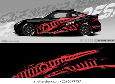 Car wrap design vector. Car livery abstract decal with black, white, red colour. Sticker Vinyl template. Suitable for racing, rally, drfit, sport car, truck, or daily use car