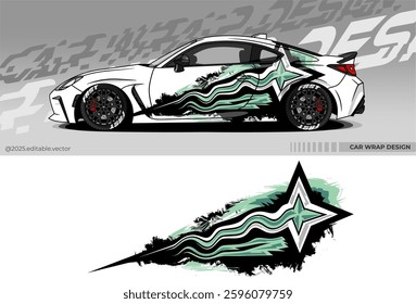 Car wrap design vector. Car livery abstract decal with white, black, green colour. Sticker Vinyl template. Suitable for racing, rally, drfit, sport car, truck, or daily use car