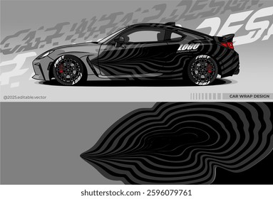 Car wrap design vector. Car livery abstract decal with black, white colour. Sticker Vinyl template. Suitable for racing, rally, drfit, sport car, truck, or daily use car