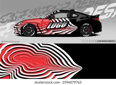 Car wrap design vector. Car livery abstract decal with black, white, red colour. Sticker Vinyl template. Suitable for racing, rally, drfit, sport car, truck, or daily use car