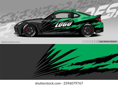 Car wrap design vector. Car livery abstract decal with white, black, green colour. Sticker Vinyl template. Suitable for racing, rally, drfit, sport car, truck, or daily use car