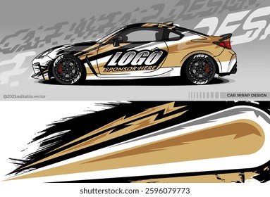 Car wrap design vector. Car livery abstract decal with black, white, gold colour. Sticker Vinyl template. Suitable for racing, rally, drfit, sport car, truck, or daily use car