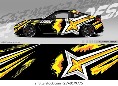 Car wrap design vector. Car livery abstract decal with colour. Sticker Vinyl template. Suitable for racing, rally, drfit, sport car, truck, or daily use car