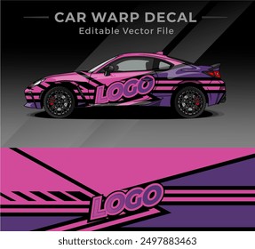 Car Wrap Design Vector with Pink And Purple Color . Editable Vector Sticker