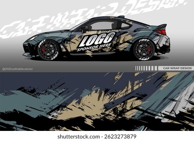 Car wrap design vector with retro colour. Abstract decal livery. Sticker vinyl body car. Suitable for racing, drift, rally or daily use	