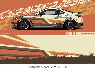 Car wrap design vector with special retro or vintage colour. Abstract decal livery. Sticker vinyl body car. Suitable for racing, drift, rally or daily use 