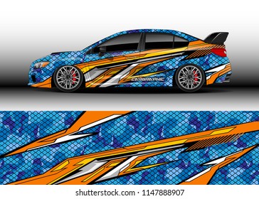 Car wrap design vector, truck and cargo van decal. Graphic abstract stripe racing background designs for vehicle, rally, race, advertisement, adventure and livery car.