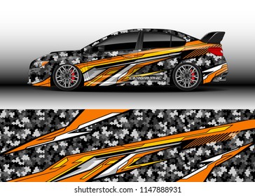 Car wrap design vector, truck and cargo van decal. Graphic abstract stripe racing background designs for vehicle, rally, race, advertisement, adventure and livery car.
