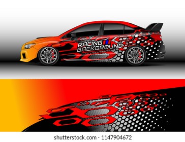 Car wrap design vector, truck and cargo van decal. Graphic abstract stripe racing background designs for vehicle, rally, race, advertisement, adventure and livery car.
