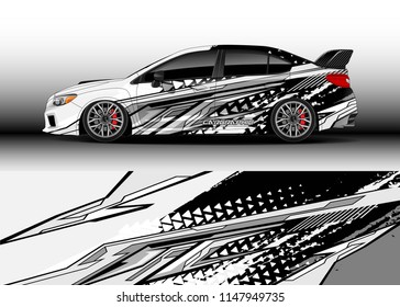 Car wrap design vector, truck and cargo van decal. Graphic abstract stripe racing background designs for vehicle, rally, race, advertisement, adventure and livery car.
